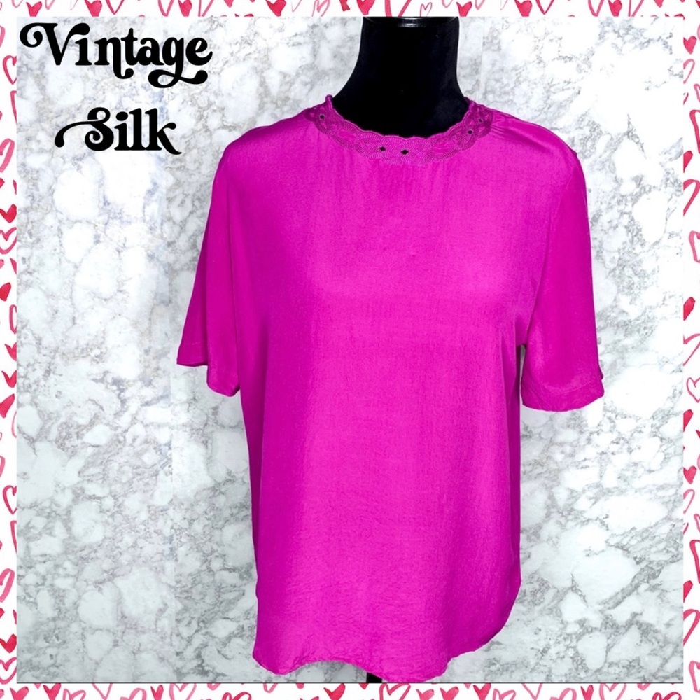 Christie & Jill 80s 100% Silk Magenta Short Sleeve Blouse Women’s Medium
